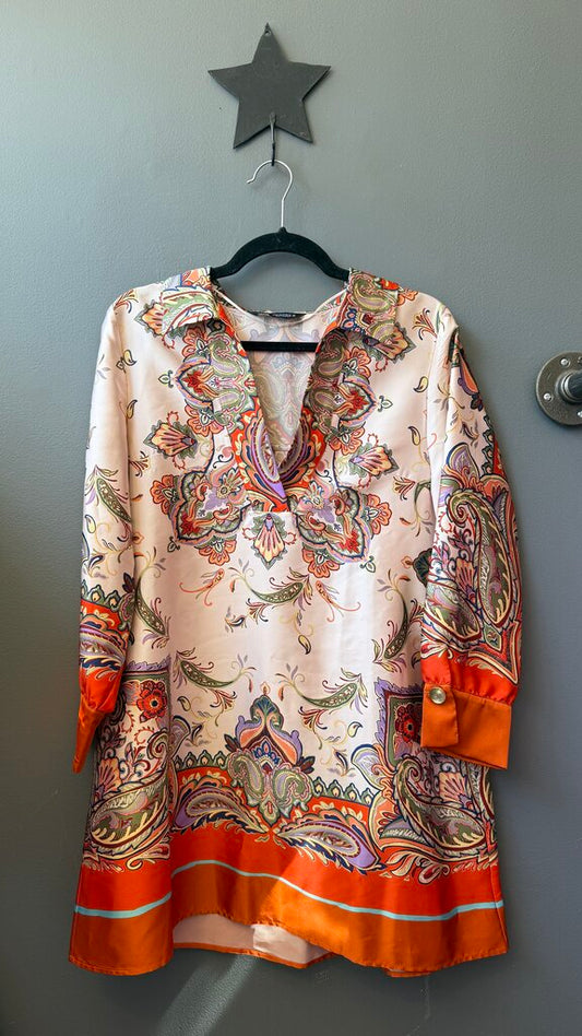 Satin Paisley Shift Dress