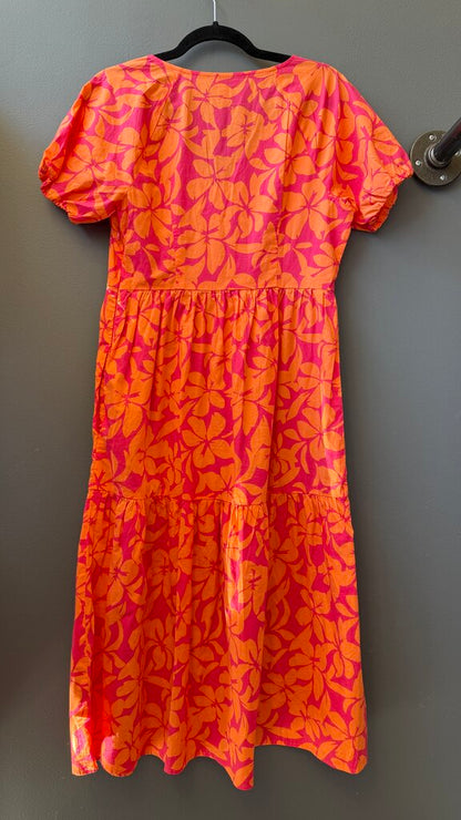 Hibiscus Print Tiered Midi Dress