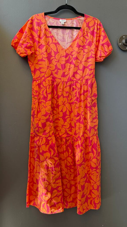 Hibiscus Print Tiered Midi Dress