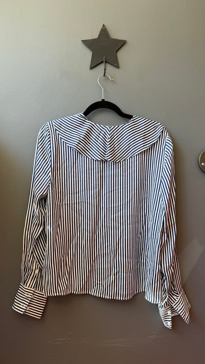 Satin Stripe Ruffle Collar Blouse