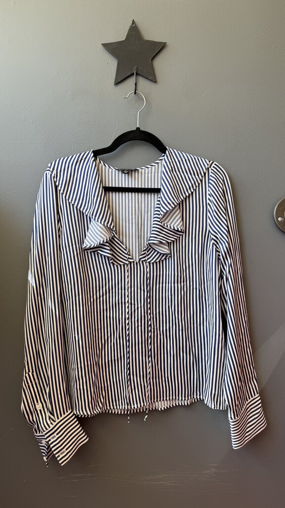 Satin Stripe Ruffle Collar Blouse