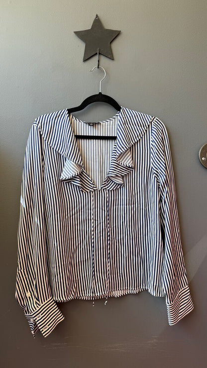 Satin Stripe Ruffle Collar Blouse