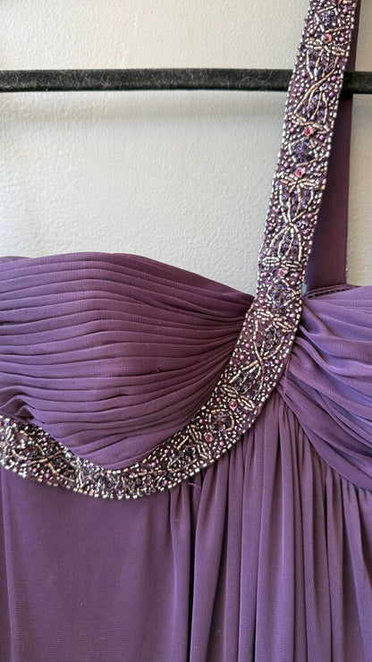 Vintage Beaded One Shoulder Maxi Gown Dress