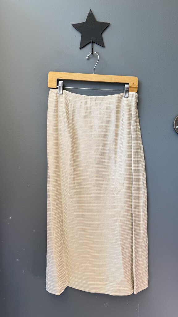 Cotton Linen Stripe Midi Skirt