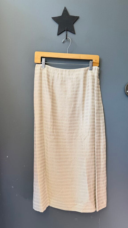 Cotton Linen Stripe Midi Skirt