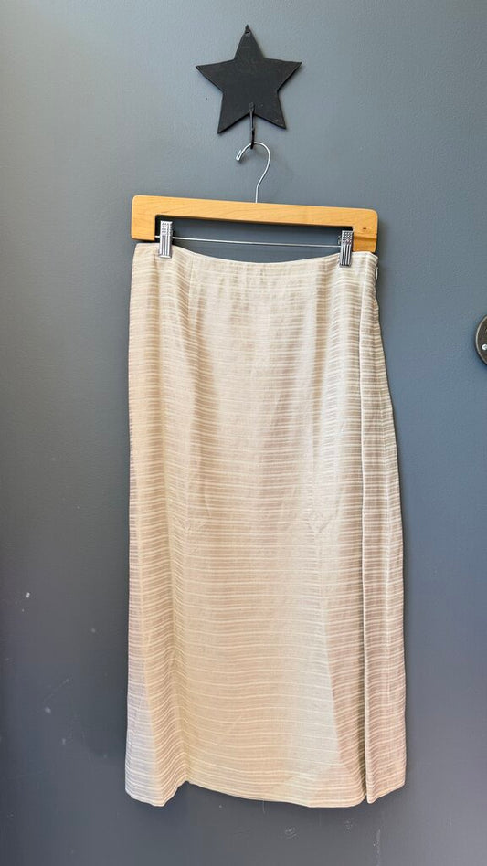Cotton Linen Stripe Midi Skirt