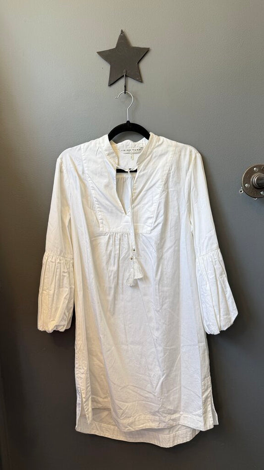 Cotton Puff Sleeve Tassel Dress