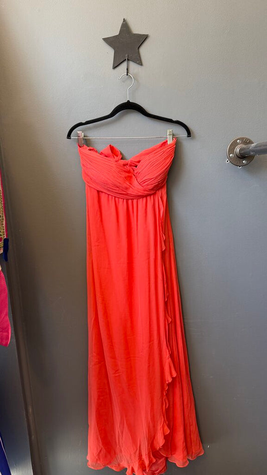 Silk Strapless Ruffle Maxi Gown Dress