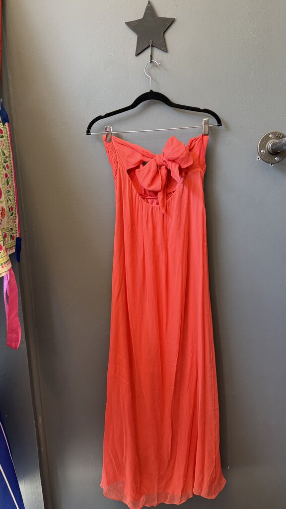Silk Strapless Ruffle Maxi Gown Dress