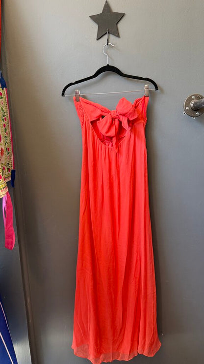 Silk Strapless Ruffle Maxi Gown Dress