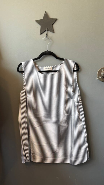 Stripe Button Back Sleeveless Blouse