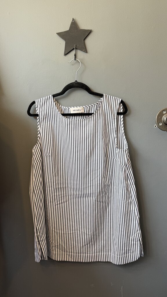 Stripe Button Back Sleeveless Blouse