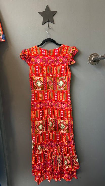 Printed Ruffle Hem Maxi Dress