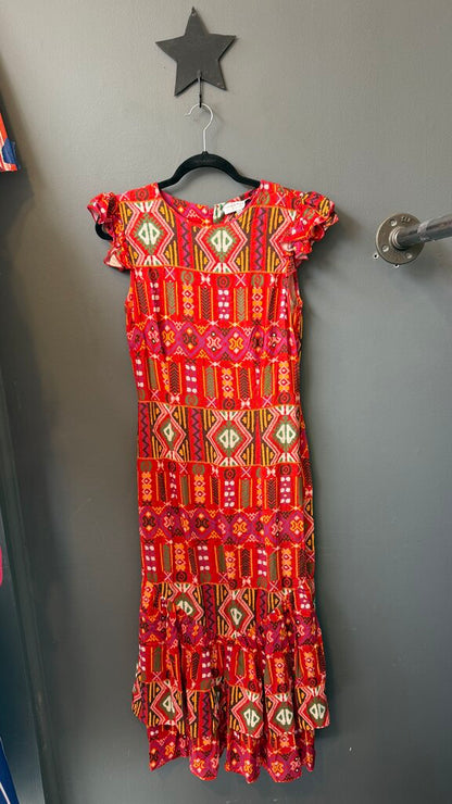 Printed Ruffle Hem Maxi Dress