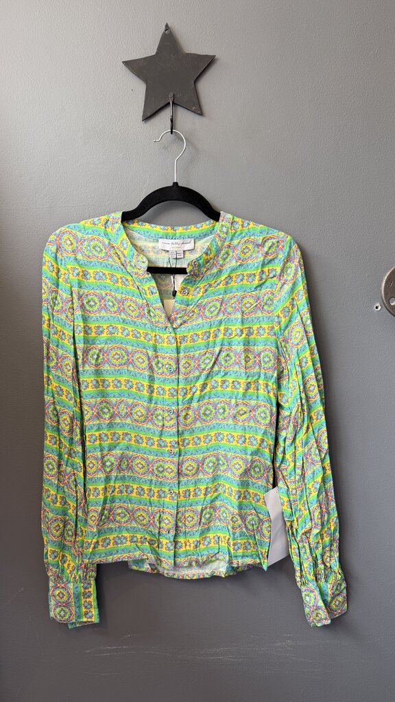 Button Front Print Blouse