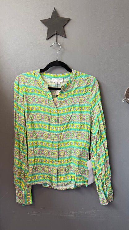 Button Front Print Blouse