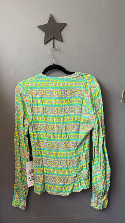 Button Front Print Blouse