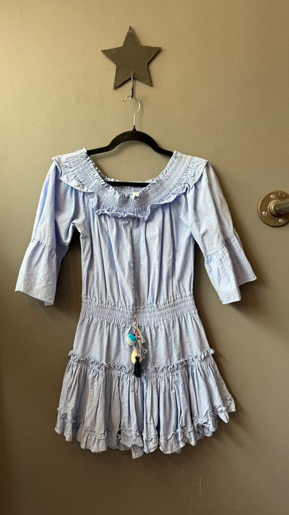Linen Off the Shoulder Smock Waist Mini Dress