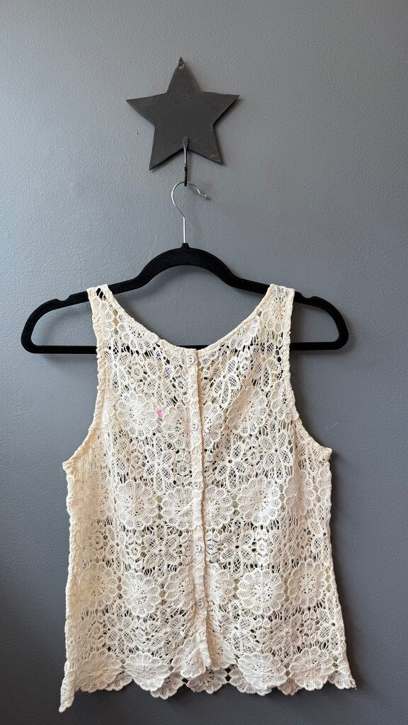 Lace Button Back Tank Top