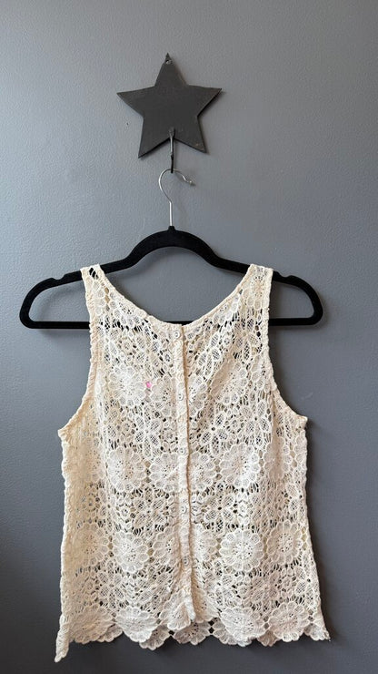 Lace Button Back Tank Top