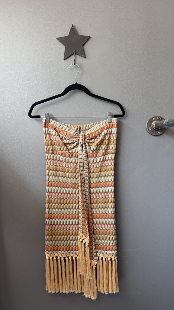 Fringe Hem Strapless Halter Dress