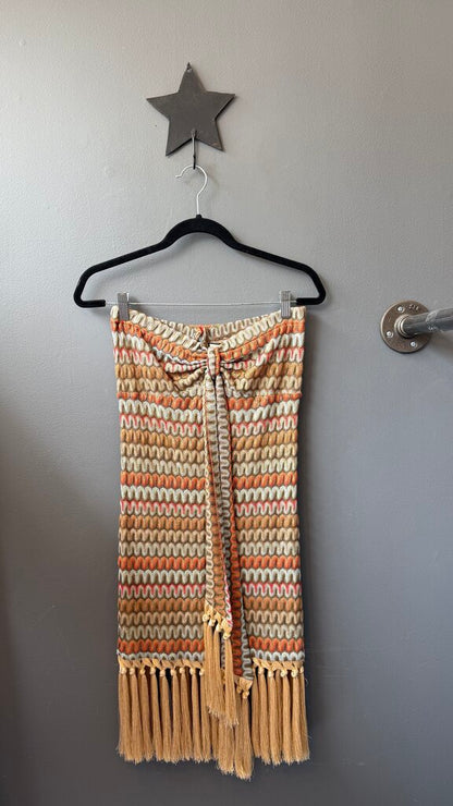 Fringe Hem Strapless Halter Dress