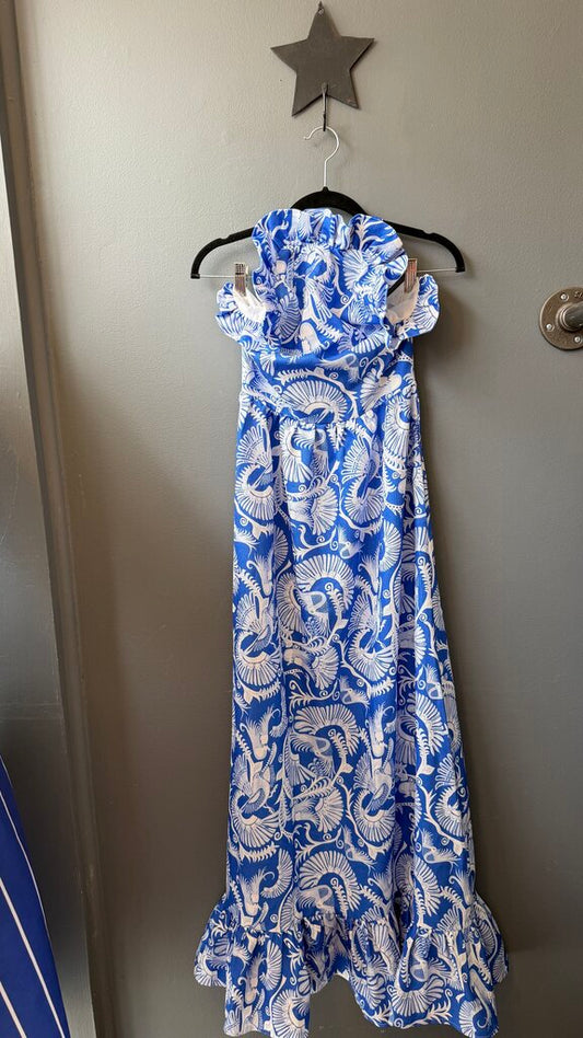 Printed Dove Halter Maxi Gown Dress