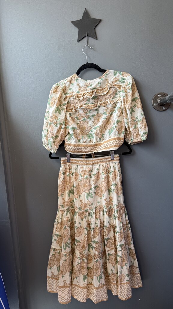 Cotton Floral Midi Skirt + Crop Top