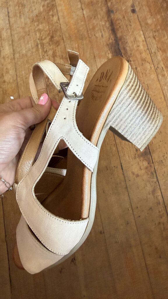 Leather Stacked Heel Sandals