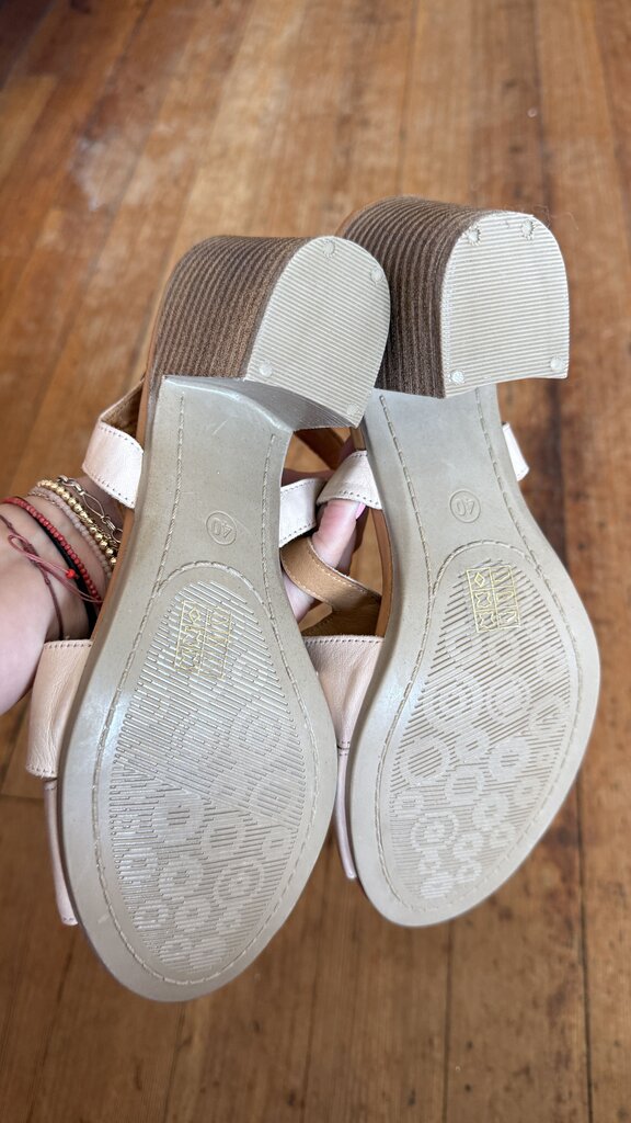 Leather Stacked Heel Sandals