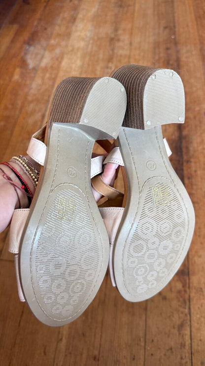 Leather Stacked Heel Sandals