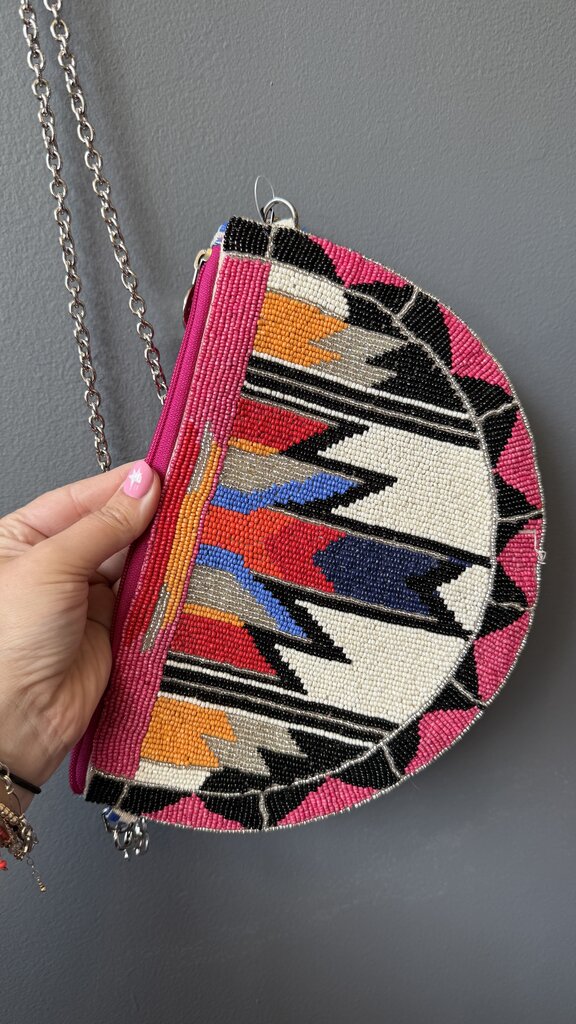 Beaded Round Santa Fe Crossbody Bag