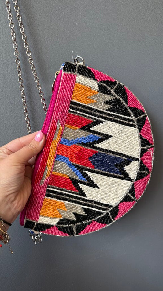 Beaded Round Santa Fe Crossbody Bag