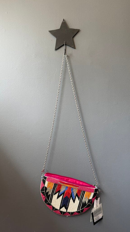 Beaded Round Santa Fe Crossbody Bag