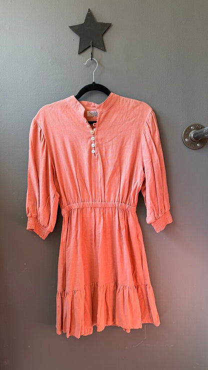 Linen Blend Gathered Waist Dress