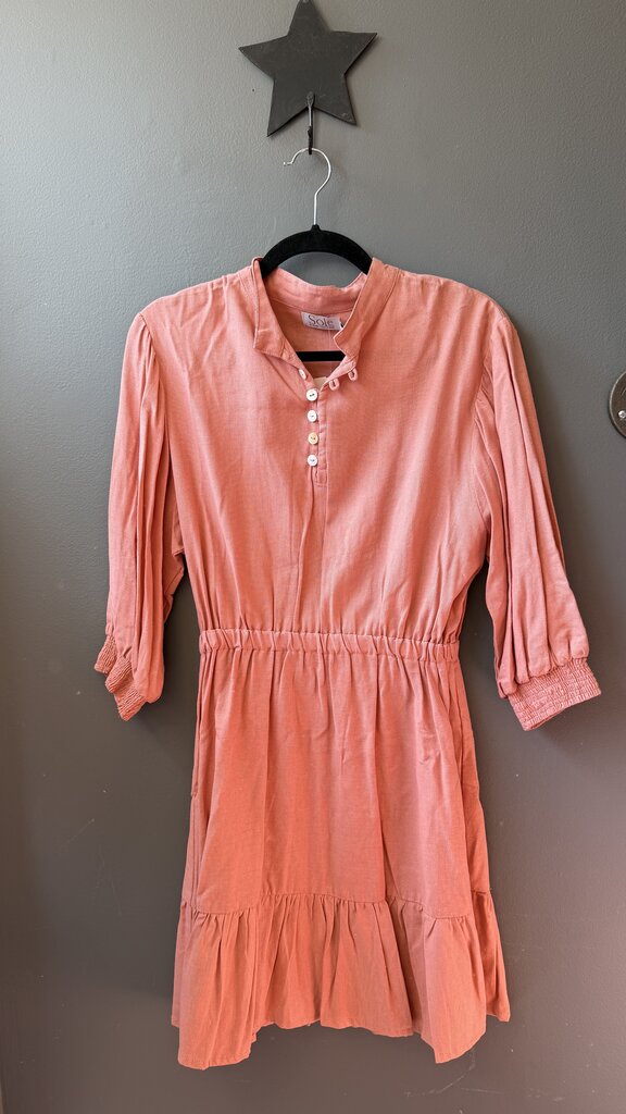 Linen Blend Gathered Waist Dress