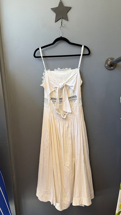 Linen Blend Lace Midi Dress