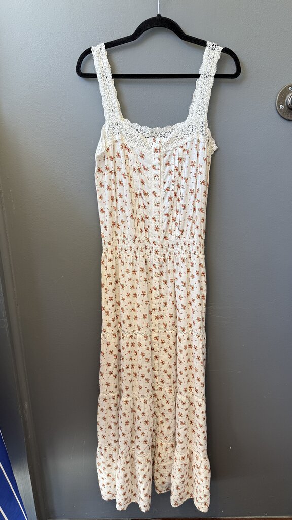 Floral Lace Trim Midi Dress