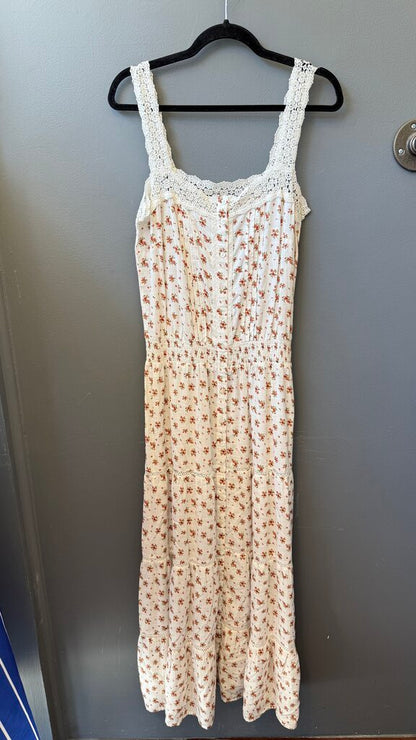 Floral Lace Trim Midi Dress