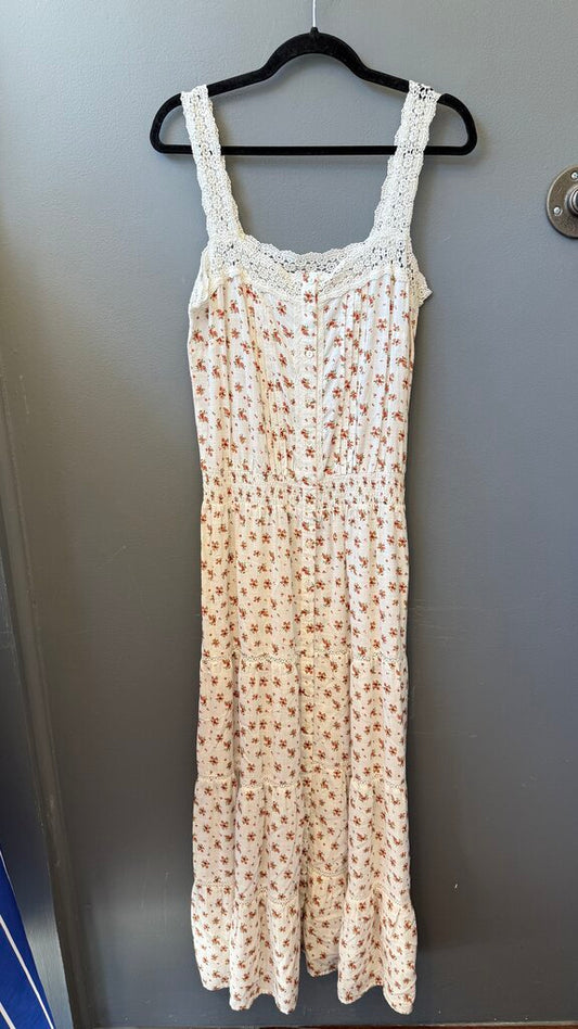 Floral Lace Trim Midi Dress