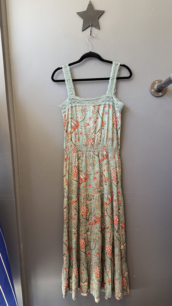 Floral Lace Trim Midi Dress