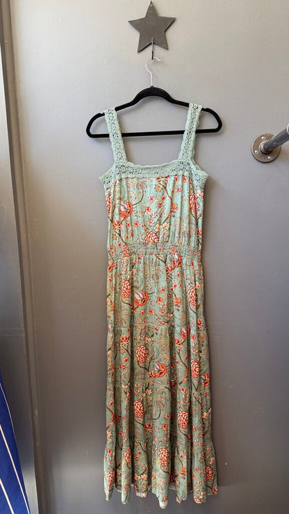 Floral Lace Trim Midi Dress