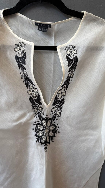 Cotton Silk Tissue Embroidered Tunic Top