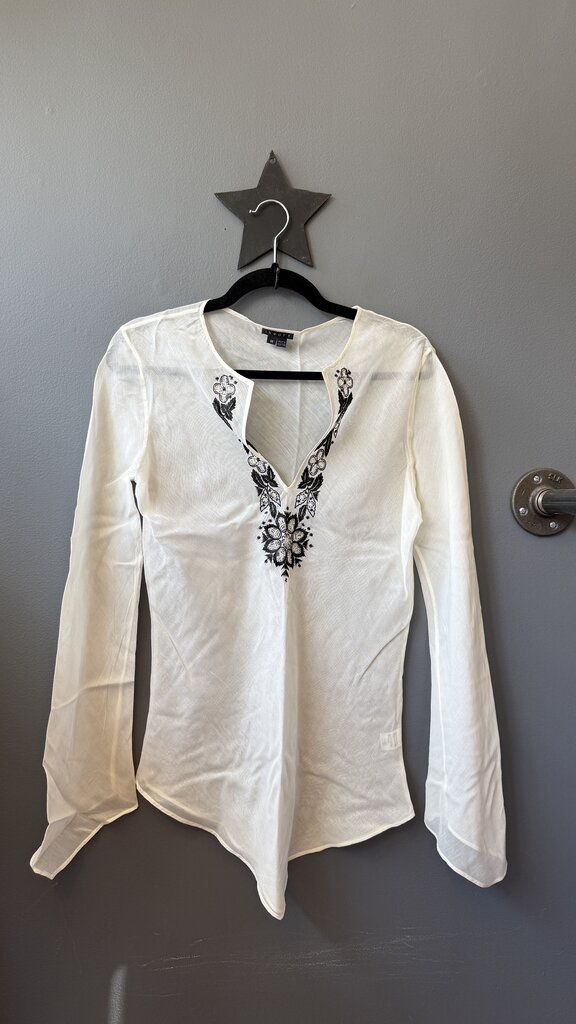 Cotton Silk Tissue Embroidered Tunic Top