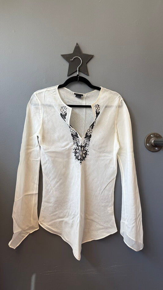 Cotton Silk Tissue Embroidered Tunic Top