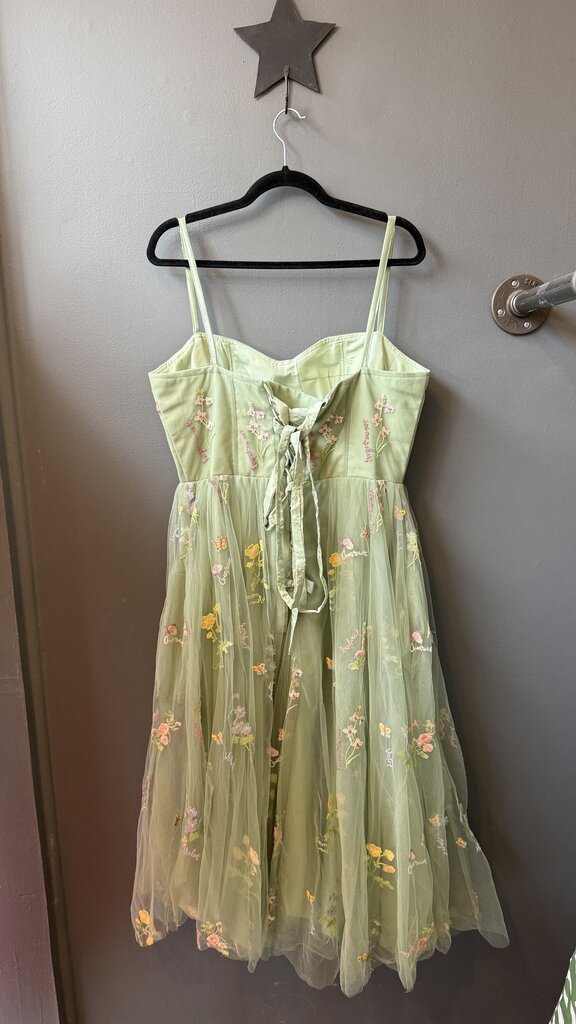 Tulle Embroidered Lace Up Back Dress