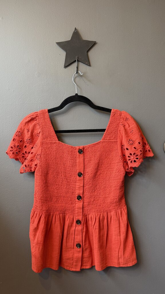 Lace Sleeve Smocked Top