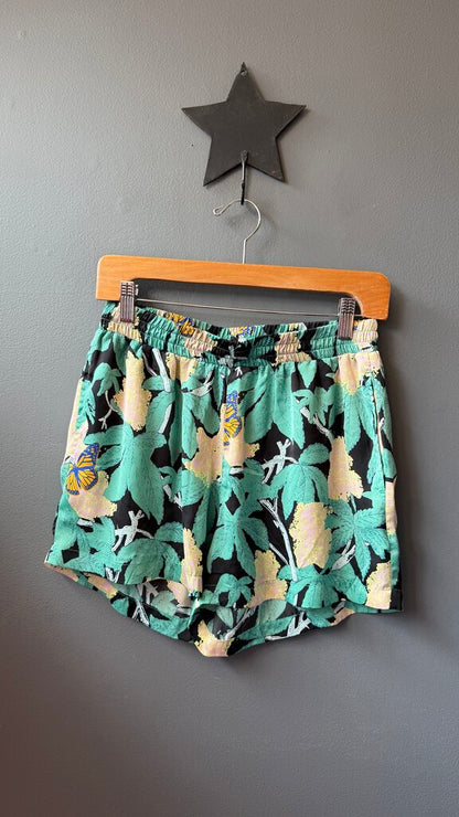 Satin Butterfly Print Pull On Shorts