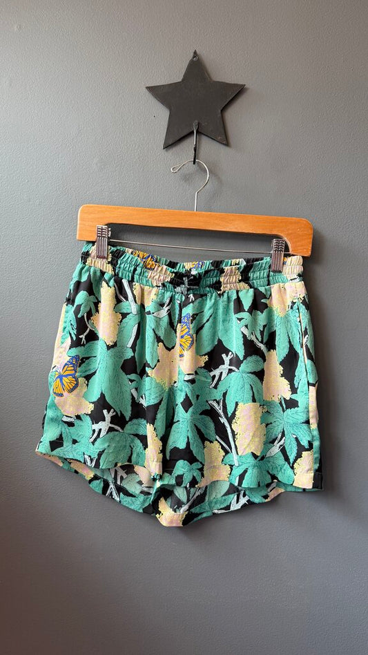 Satin Butterfly Print Pull On Shorts
