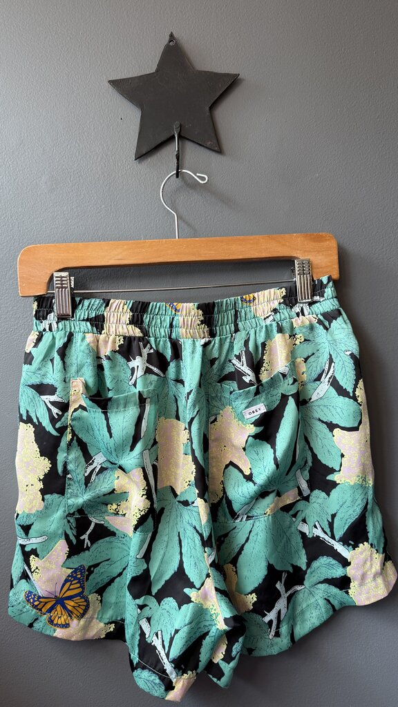 Satin Butterfly Print Pull On Shorts